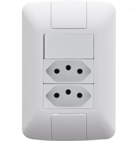 Conjunto 4x2 com 1 Interruptor Simples 10A 250V + 2 Tomadas 2P+T 20A 250V Branco - Aria TRAMONTINA