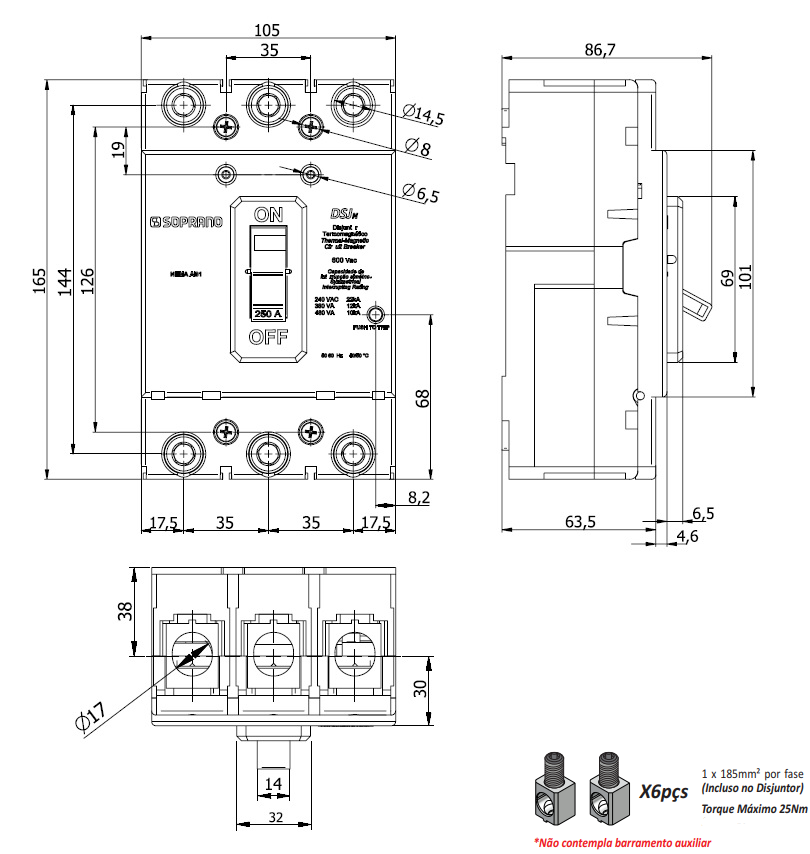 Disjuntor Nema Tripolar 150A 22KA SOPRANO