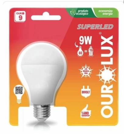 Lâmpada de Led 9W BulboÂ Branco Frio 6500K Super Led Bivolt E27 OUROLUX