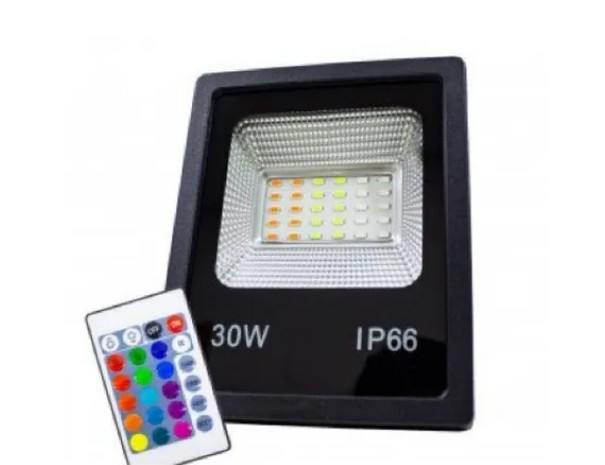 Refletor de Led SMD Slim RGB 30W IP66 Com Controle Remoto Bivolt